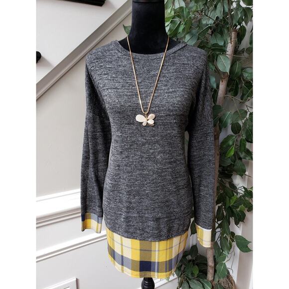 Egy Twofer Sweater Women's Medium Gray Trim Tatran Drop Shoulder Pullover - Picture 2 of 11